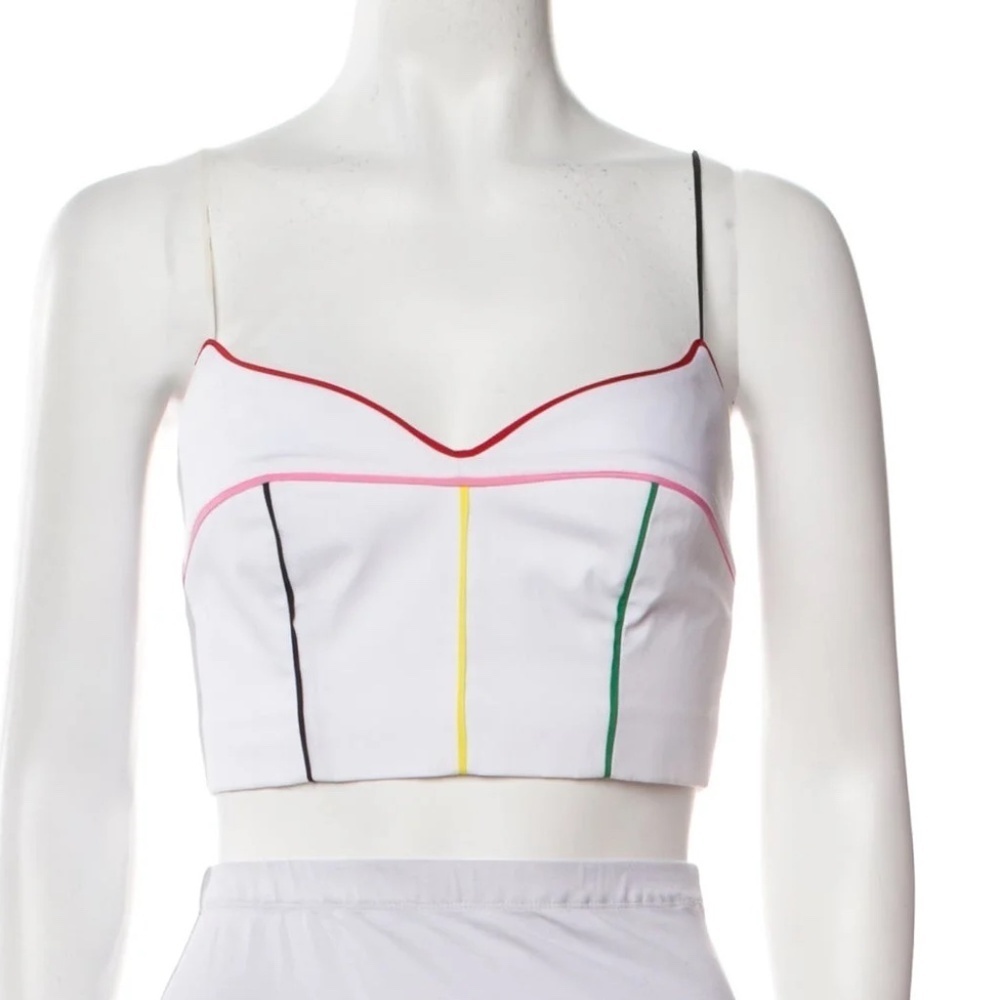 LELA ROSE Women's Contrast Trim Crop Top White Multi SZ 12 NWT
